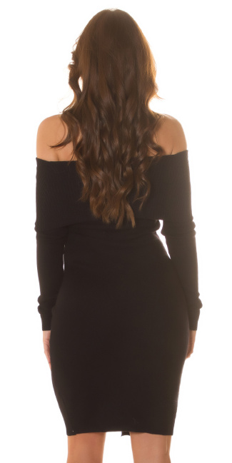 off-shoulder Knit Dress with studs Black